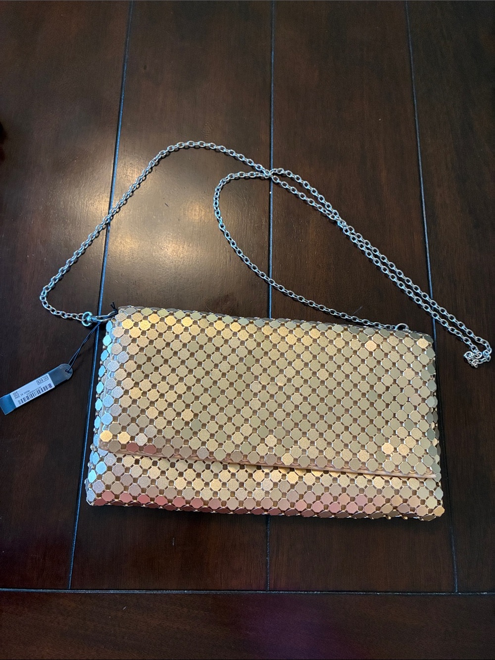 RSVP Gold Sequin Chain Crossbody Clutch